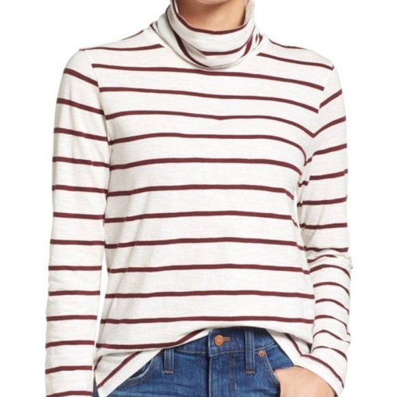 Madewell Sweaters - Madewell Maroon &White Striped Turtle Neck L EUC